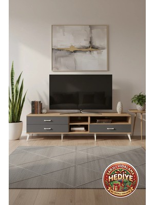 Luna Tv Ünitesi: 2 Raflı, 3 Çekmeceli, 220CM, Çam/antrasit - Şıklık ve Fonksiyonel Çözüm