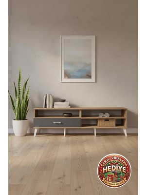 Silva Tv Ünitesi 2 Raflı Tek Çekmeceli 176X30X51 Çam/antrasit - Modern ve Fonksiyonel
