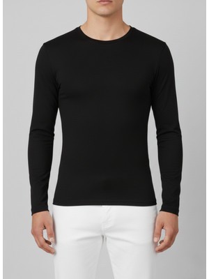 Balkonda Erkek Tişört Uzun Kol Sıfır Yaka Pamuklu Slim Fit - Tutku