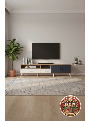 Silva Tv Ünitesi 220CM: 3 Raflı, 2 Çekmeceli, 2 Kapaklı | Çam/antrasit