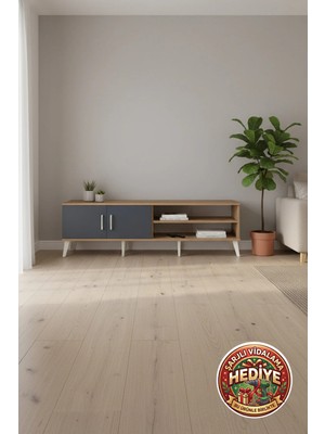 Silva Tv Ünitesi: 2 Raflı, 2 Kapaklı 176X30X51 Çam-Antrasit Modern Tasarım
