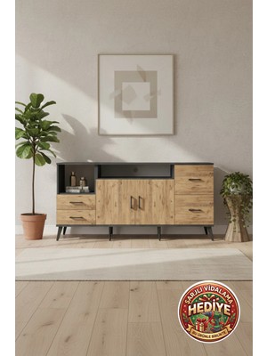 Silva Konsol 3 Raflı 4 Çekmeceli Antrasit-Çam 176X30X83