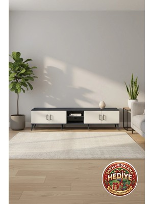 Silva Tv Ünitesi 220CM 3 Raflı 4 Kapaklı Antrasit-Aytaşı Modern Tasarım