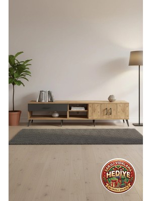 Silva Tv Ünitesi 220CM Çam/antrasit - 2 Raflı, 1 Çekmeceli, 2 Kapaklı