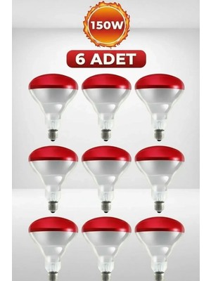 Kanonik Education (6 Adet) 150W Kızılötesi Isıtıcılı Hayvan Isıtma ve Kuluçka Lambası (Kırmızı Işık) E27 (Kalın Duy)