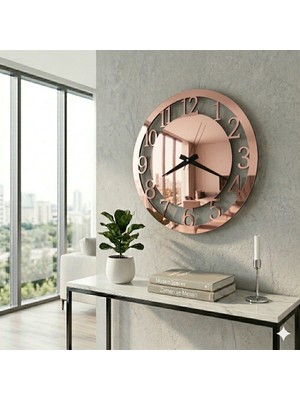 C-Tasarım Dekoratif Rosegold Aynalı Duvar Saati