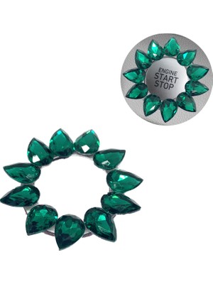 Renas Store Kristal Damla Taşlı Start Stop Düğme Halkası Yeşil