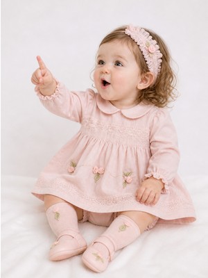 Ozz Baby Prenses Gül Rüyası Yeni Doğan Kız Bebek 3-6 Ay Özel Gün Kıyafeti Elbise  Şort ,bandana, Çorap, Ayakkabı ( Kutulu) 5 Li Set