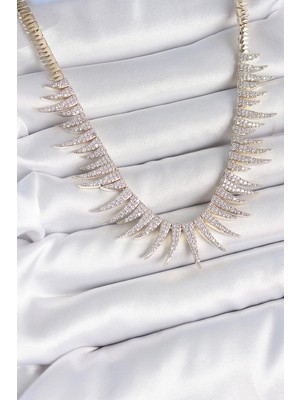 Renas Store Pirinç Gold Renk Zirkon Taşlı Sivri Model Vip Seri Kadın Kolye