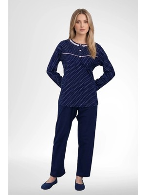 Mecit Pijama Mecit 6388 Lacivert %100 Pamuk Büyük Beden Kadın Pijama Takımı