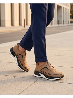 Konfores 2250-ZANELLE Hakiki Deri Üst Kalite Premıum Erkek Sneaker Ayakkabı - NKT02250-KUM-43