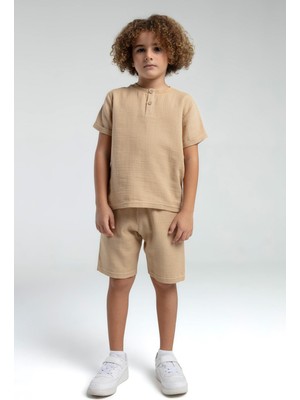 Roly Poly Premium Erkek Çocuk Keten Pamuklu Rahat Kalıp Kısa Kol Bermuda Şortlu Pijama Takım