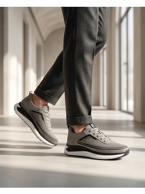 Konfores 2250-ZANELLE Hakiki Deri Üst Kalite Premıum Erkek Sneaker Ayakkabı - NKT02250-GRI-42
