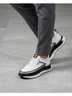 Konfores 2250-ZANELLE Hakiki Deri Üst Kalite Premıum Erkek Sneaker Ayakkabı - NKT02250-BEYAZ-43