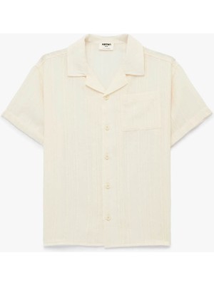 Koton Basic Ekru Erkek Çocuk Gömlek 11 - 12 Yaş Kısa Kol Günlük Stil Düz Desenli 6SKB60053TW