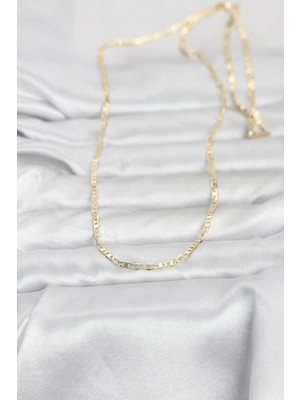 Youday Accessories cm 14K Gold Renk Lazerli Yassı Model Zincirli 60 cm Kadın Kolye