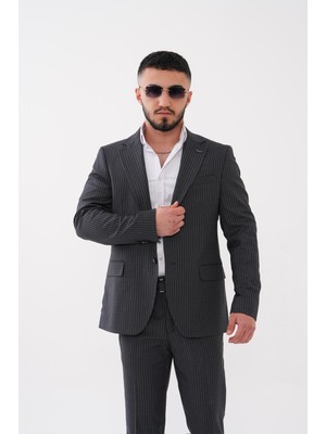 Dupont Slim Fit Mono Yaka Çizgili Erkek Takım Elbise