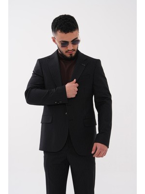 Dupont Slim Fit Mono Yaka Çizgili Erkek Takım Elbise