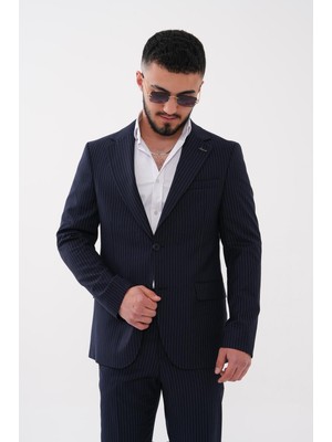 Dupont Slim Fit Mono Yaka Çizgili Erkek Takım Elbise