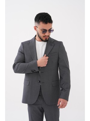Dupont Slim Fit Mono Yaka Çizgili Erkek Takım Elbise