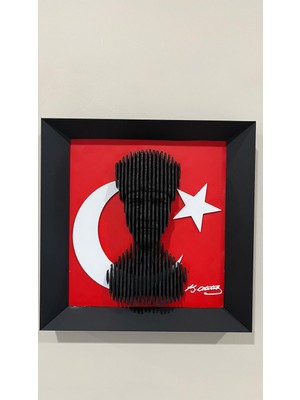 Lucylund Evlerin ve Ofislerin Gurur Tablosu Katmanlı Atatürk Portre Tablo - Türk Bayrağı Arka Plan Ölçü: 25CM x 25CM