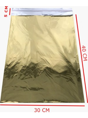 Hg Ambalaj 20 Adet 30X45 cm Bantlı Metalize Gold Renk Hediye Paketi Poşeti, Hediye Poşeti ( 30X40+5 Cm)