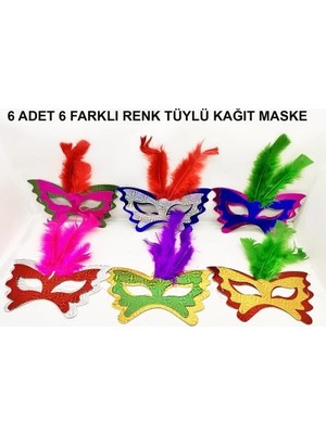 Renas Store Tüylü Kağıt Parti Venedik Balo After Maskesi 6 Adet