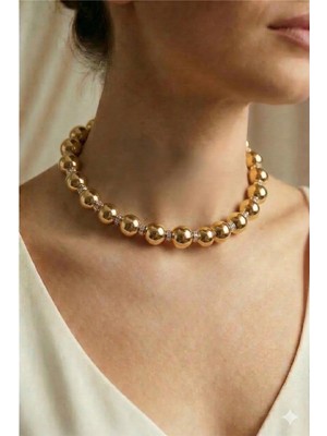 Petek Aksesuar Taşlı Düz Top Choker Kolye