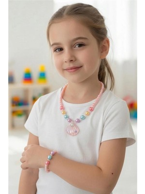 Petek Aksesuar Kız Çocuk Midye Kolye Bileklik Set