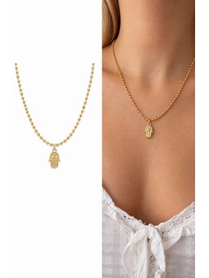 Arsaley Hamsa Charm Top Detaylı Kalın Zincirli 45 cm Gold Kadın Kolye