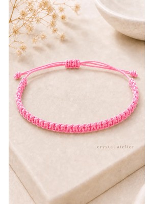 Crystal Atelier Açık Pembe Makrome Bileklik - Sörfçü Bileklik - Unisex El Yapımı Makrome Asansörlü Ayarlanabilir Hediyelik - Ip Bileklik - Makrome Bileklik - Örgü Bileklik - Açık Pembe Bileklik