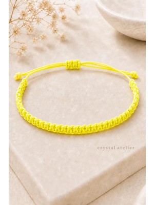Crystal Atelier Sarı Makrome Bileklik - Sörfçü Bileklik - Unisex El Yapımı Makrome Asansörlü Ayarlanabilir Hediyelik - Ip Bileklik - Makrome Bileklik - Örgü Bileklik - Sarı Bileklik
