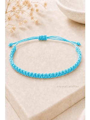 Crystal Atelier Turkuaz Makrome Bileklik - Sörfçü Bileklik - Unisex El Yapımı Makrome Asansörlü Ayarlanabilir Hediyelik - İp Bileklik - Makrome Bileklik - Turkuaz Bileklik