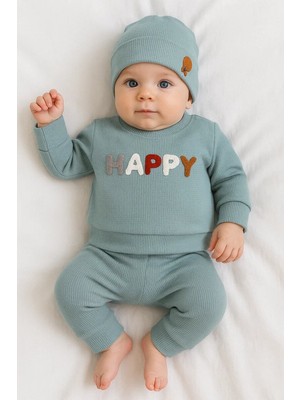 Renas Store Happy Nakışlı 2'li Pamuklu Erkek Bebek Takım