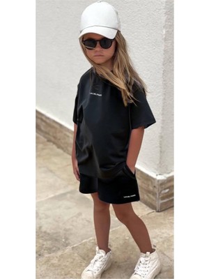 Hyggestylez Unisex Basic Şortlu Kız / Erkek Çocuk Takım - Siyah