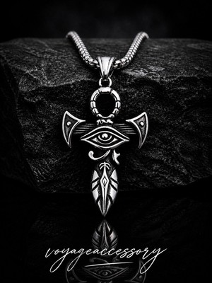 Voyage Accessory Paslanmaz Çelik Antrasit ve Çelik Renk Antik Mısır  Eye Of Horus Kolye