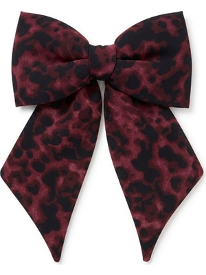 Jz Moda Bordo Leopar Desenli Lüks Şifon Fiyonk Otomatik Toka