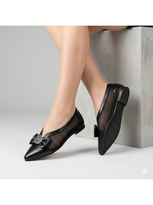 Kindep (Shoes) Papyon Detaylı Günlük Kadın Babet Siyah