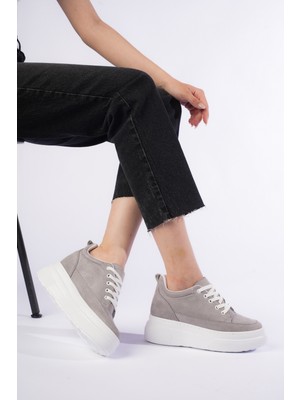 She Boy Uzatan Kadın Gizli Topuklu Gri Spor Ayakkabı Sneaker