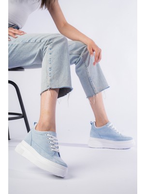 She Boy Uzatan Kadın Içten Gizli Topuklu Bebe Mavi Spor Ayakkabı Sneaker