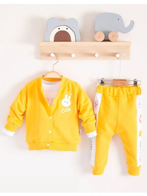 Renas Store Cute Funny Desenli Kapişonlu Pamuklu 3'lü Kız Bebek Takımı