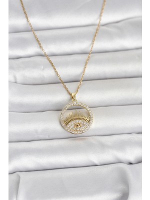 Renas Store 316L Çelik Gold Renk Zirkon Taşlı Göz Model Kadın Kolye