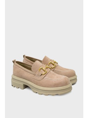 Kanuga Kadın Toka Detaylı Süet Loafer Bej ASL-7453