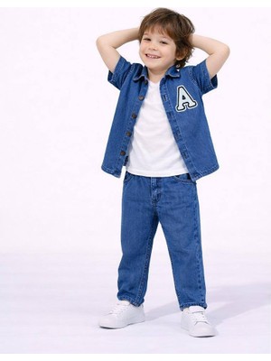 Jolly Kids Erkek Çocuk Mavi Kot Ceketli Jean Yazlık Kısa Kol Denim Takım