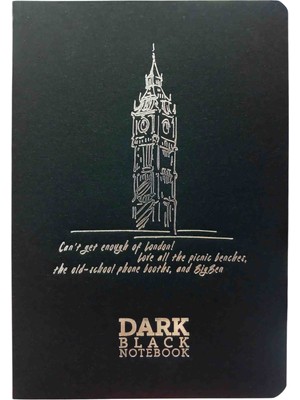 Gıpta Dark Black Notebook - Karton Kapak Siyah Yapraklı Defter - A6 Düz Çizgisiz 36 Yaprak ( Kapak : Londra Big Ben Saat Kulesi Elizabeth Kulesi