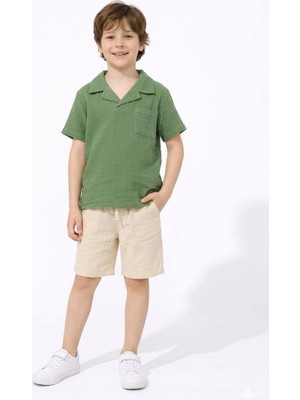 Jolly Kids Erkek Çocuk Müslin Kumaş Gömlek Yakalı  Şortlu Takım