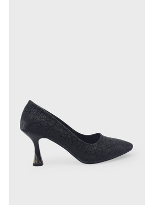 Kanuga Kadın Kadeh Topuk Stiletto Siyah Simli LPA1110-1