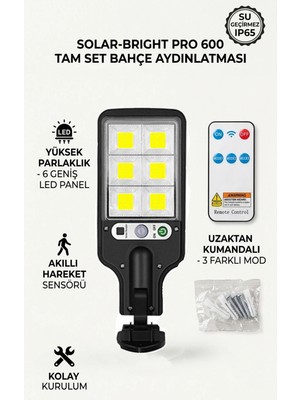 Neo Vista Güneş Enerjili LED Sokak Lambası 72 LED Sensörlü Uzaktan Kumandalı IP65