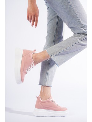 She Boy Uzatan Kadın Içten Gizli Topuklu Pudra Pembe Spor Ayakkabı Sneaker