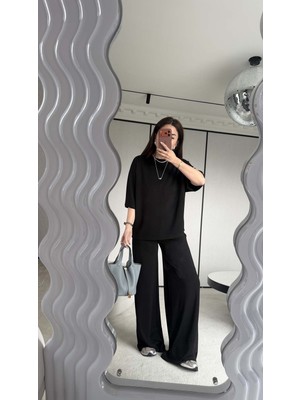 Özge Özgenç Yarasa Kol Örme Tişört Pantolon Takım